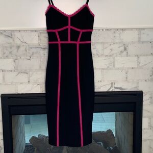 BCBG Black and pink mini body-con dress with adjustable straps